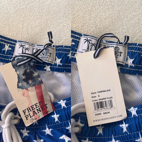 NWT Free Planet Men’s US Flag Shark Swim Trunks S - Picture 7 of 12